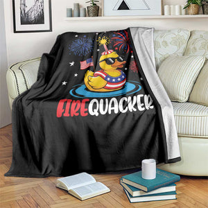 Firequacker Funny Patriotic Rubber Duck Throw Blanket Cool American Flag Sunglasses and Stars Swim Ring Summer Fireworks TS02 Print Your Wear