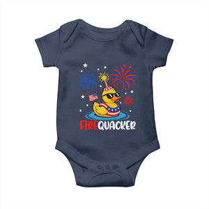 Firequacker Funny Patriotic Rubber Duck Baby Onesie Cool American Flag Sunglasses and Stars Swim Ring Summer Fireworks TS02 Navy Print Your Wear