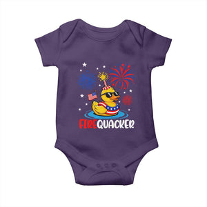 Firequacker Funny Patriotic Rubber Duck Baby Onesie Cool American Flag Sunglasses and Stars Swim Ring Summer Fireworks TS02 Purple Print Your Wear