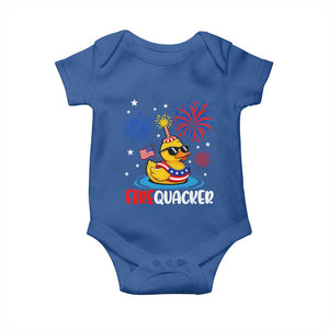 Firequacker Funny Patriotic Rubber Duck Baby Onesie Cool American Flag Sunglasses and Stars Swim Ring Summer Fireworks TS02 Royal Blue Print Your Wear