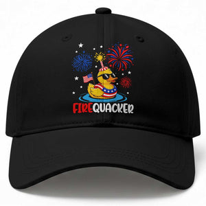Firequacker Funny Patriotic Rubber Duck Baseball Cap Cool American Flag Sunglasses and Stars Swim Ring Summer Fireworks TS02 Print Your Wear