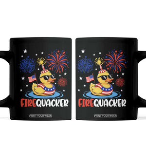 Firequacker Funny Patriotic Rubber Duck Coffee Mug Cool American Flag Sunglasses and Stars Swim Ring Summer Fireworks TS02 Black Print Your Wear