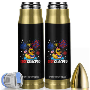 Firequacker Funny Patriotic Rubber Duck Bullet Tumbler Cool American Flag Sunglasses and Stars Swim Ring Summer Fireworks TS02 Black Print Your Wear