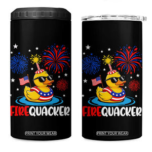 Firequacker Funny Patriotic Rubber Duck 4 in 1 Can Cooler Tumbler Cool American Flag Sunglasses and Stars Swim Ring Summer Fireworks TS02 One Size: 16 oz Black Print Your Wear