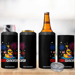 Firequacker Funny Patriotic Rubber Duck 4 in 1 Can Cooler Tumbler Cool American Flag Sunglasses and Stars Swim Ring Summer Fireworks TS02 Print Your Wear