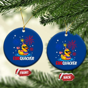 Firequacker Funny Patriotic Rubber Duck Ceramic Ornament Cool American Flag Sunglasses and Stars Swim Ring Summer Fireworks TS02 1pc Blue Print Your Wear
