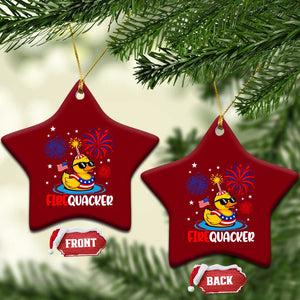 Firequacker Funny Patriotic Rubber Duck Ceramic Ornament Cool American Flag Sunglasses and Stars Swim Ring Summer Fireworks TS02 Print Your Wear
