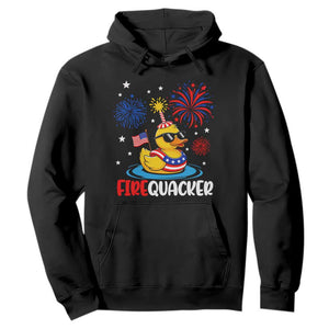 Firequacker Funny Patriotic Rubber Duck Hoodie Cool American Flag Sunglasses and Stars Swim Ring Summer Fireworks TS02 Black Print Your Wear