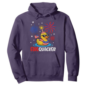 Firequacker Funny Patriotic Rubber Duck Hoodie Cool American Flag Sunglasses and Stars Swim Ring Summer Fireworks TS02 Purple Print Your Wear