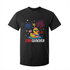 Firequacker Funny Patriotic Rubber Duck T Shirt For Kid Cool American Flag Sunglasses and Stars Swim Ring Summer Fireworks TS02 Black Print Your Wear