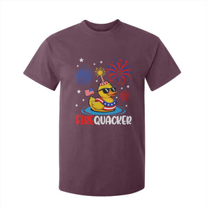 Firequacker Funny Patriotic Rubber Duck T Shirt For Kid Cool American Flag Sunglasses and Stars Swim Ring Summer Fireworks TS02 Maroon Print Your Wear