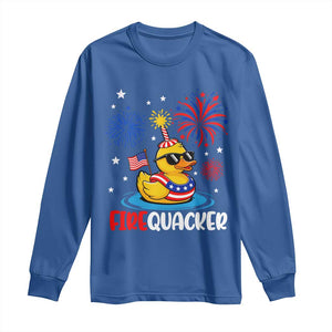Firequacker Funny Patriotic Rubber Duck Long Sleeve Shirt Cool American Flag Sunglasses and Stars Swim Ring Summer Fireworks TS02 Royal Blue Print Your Wear