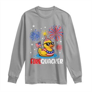 Firequacker Funny Patriotic Rubber Duck Long Sleeve Shirt Cool American Flag Sunglasses and Stars Swim Ring Summer Fireworks TS02 Sport Gray Print Your Wear
