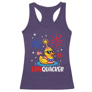 Firequacker Funny Patriotic Rubber Duck Racerback Tank Top Cool American Flag Sunglasses and Stars Swim Ring Summer Fireworks TS02 Purple Print Your Wear