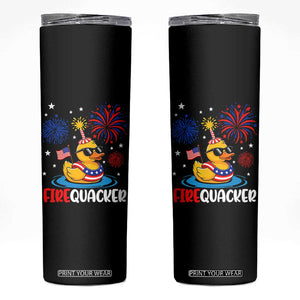Firequacker Funny Patriotic Rubber Duck Skinny Tumbler Cool American Flag Sunglasses and Stars Swim Ring Summer Fireworks TS02 Black Print Your Wear