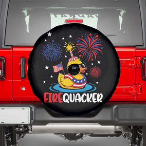 Firequacker Funny Patriotic Rubber Duck Spare Tire Cover Cool American Flag Sunglasses and Stars Swim Ring Summer Fireworks TS02 Black Print Your Wear