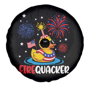 Firequacker Funny Patriotic Rubber Duck Spare Tire Cover Cool American Flag Sunglasses and Stars Swim Ring Summer Fireworks TS02 Print Your Wear