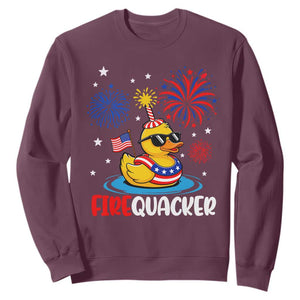 Firequacker Funny Patriotic Rubber Duck Sweatshirt Cool American Flag Sunglasses and Stars Swim Ring Summer Fireworks TS02 Maroon Print Your Wear
