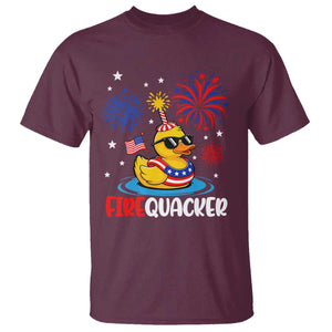 Firequacker Funny Patriotic Rubber Duck T Shirt Cool American Flag Sunglasses and Stars Swim Ring Summer Fireworks TS02 Maroon Print Your Wear