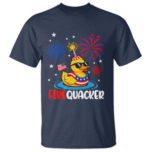 Firequacker Funny Patriotic Rubber Duck T Shirt Cool American Flag Sunglasses and Stars Swim Ring Summer Fireworks TS02 Navy Print Your Wear