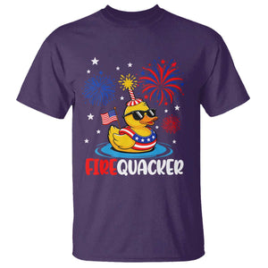Firequacker Funny Patriotic Rubber Duck T Shirt Cool American Flag Sunglasses and Stars Swim Ring Summer Fireworks TS02 Purple Print Your Wear