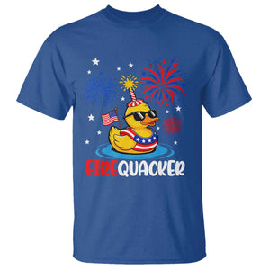 Firequacker Funny Patriotic Rubber Duck T Shirt Cool American Flag Sunglasses and Stars Swim Ring Summer Fireworks TS02 Royal Blue Print Your Wear