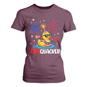 Firequacker Funny Patriotic Rubber Duck T Shirt For Women Cool American Flag Sunglasses and Stars Swim Ring Summer Fireworks TS02 Maroon Print Your Wear