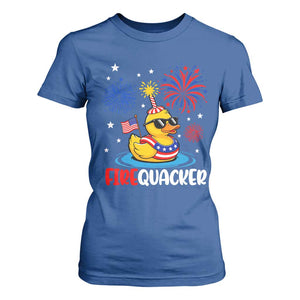 Firequacker Funny Patriotic Rubber Duck T Shirt For Women Cool American Flag Sunglasses and Stars Swim Ring Summer Fireworks TS02 Royal Blue Print Your Wear