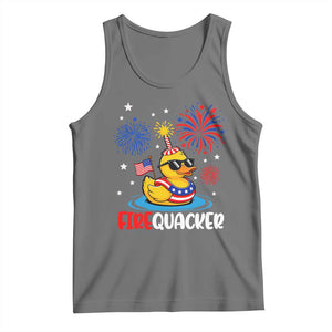 Firequacker Funny Patriotic Rubber Duck Tank Top Cool American Flag Sunglasses and Stars Swim Ring Summer Fireworks TS02 Black Heather Print Your Wear