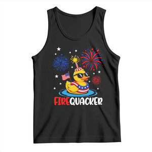 Firequacker Funny Patriotic Rubber Duck Tank Top Cool American Flag Sunglasses and Stars Swim Ring Summer Fireworks TS02 Black Print Your Wear