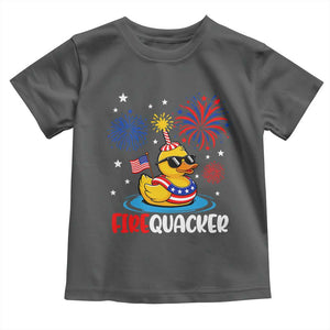 Firequacker Funny Patriotic Rubber Duck Toddler T Shirt Cool American Flag Sunglasses and Stars Swim Ring Summer Fireworks TS02 Dark Heather Print Your Wear
