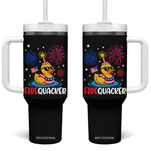 Firequacker Funny Patriotic Rubber Duck Tumbler With Handle Cool American Flag Sunglasses and Stars Swim Ring Summer Fireworks TS02 One Size: 40 oz Black Print Your Wear