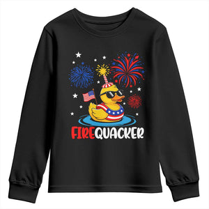 Firequacker Funny Patriotic Rubber Duck Youth Sweatshirt Cool American Flag Sunglasses and Stars Swim Ring Summer Fireworks TS02 Black Print Your Wear