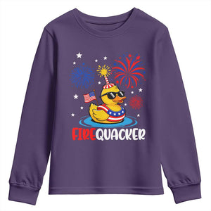 Firequacker Funny Patriotic Rubber Duck Youth Sweatshirt Cool American Flag Sunglasses and Stars Swim Ring Summer Fireworks TS02 Purple Print Your Wear