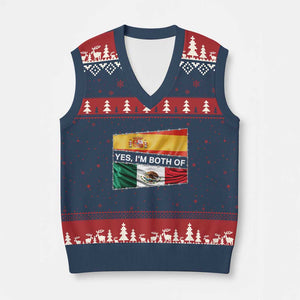 Spain Mexico Heritage Pride V-Neck Knit Sweater Vest Yes I'm Both Identity Roots for Hispanics Latinos TS02 Navy Red Print Your Wear