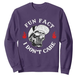 Fun Fact I Dont Care Skull Sweatshirt Edgy Sarcastic Attitude TS02 Purple Print Your Wear