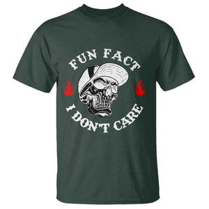 Fun Fact I Dont Care Skull T Shirt Edgy Sarcastic Attitude TS02 Dark Forest Green Print Your Wear