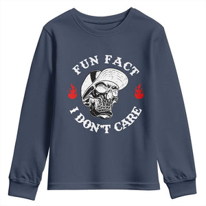 Fun Fact I Dont Care Skull Youth Sweatshirt Edgy Sarcastic Attitude TS02 Navy Print Your Wear
