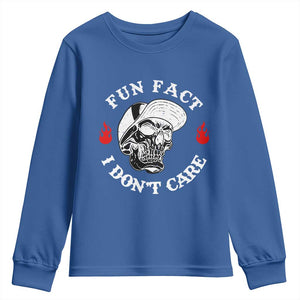 Fun Fact I Dont Care Skull Youth Sweatshirt Edgy Sarcastic Attitude TS02 Royal Blue Print Your Wear