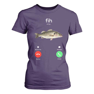 Fih Calling Funny Fish T Shirt For Women Fishing Lover Hilarious Phone Call Parody TS02 Purple Print Your Wear