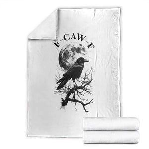 Funny Crow F Caw F Throw Blanket Gothic Raven and Moon TS02 White Print Your Wear