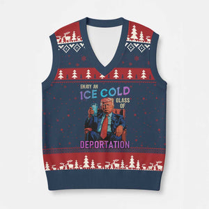 Enjoy An Ice Cold Glass Of Deportation V-Neck Knit Sweater Vest Funny Trump Conservative Political Patriotic TS02 Navy Red Print Your Wear