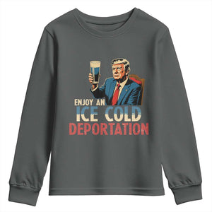 Enjoy An Ice Cold Glass Of Deportation Youth Sweatshirt Trump Conservative Political Humor Patriotic TS02 Dark Heather Print Your Wear