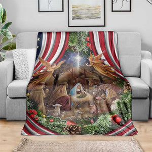 Patriotic Nativity Scene Throw Blanket American Flag Christian Christmas Baby Jesus and Angels Under the Star TS02 Print Your Wear