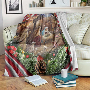 Patriotic Nativity Scene Throw Blanket American Flag Christian Christmas Baby Jesus and Angels Under the Star TS02 Print Your Wear