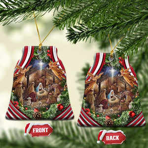 Patriotic Nativity Scene Christmas Ceramic Ornament American Flag Christian Christmas Baby Jesus and Angels Under the Star TS02 Bell Flake Christmas Print Your Wear
