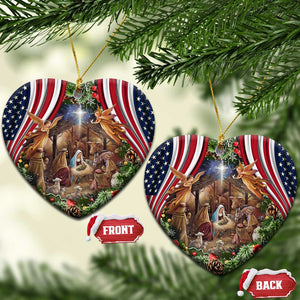 Patriotic Nativity Scene Christmas Ceramic Ornament American Flag Christian Christmas Baby Jesus and Angels Under the Star TS02 Heart Christmas Print Your Wear