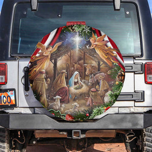 Patriotic Nativity Scene Spare Tire Cover American Flag Christian Christmas Baby Jesus and Angels Under the Star TS02 No hole Christmas Print Your Wear