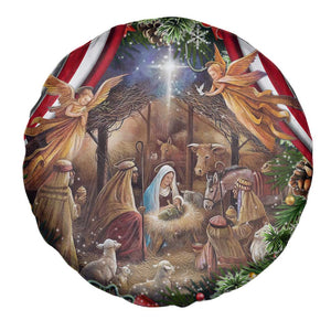 Patriotic Nativity Scene Spare Tire Cover American Flag Christian Christmas Baby Jesus and Angels Under the Star TS02 Print Your Wear