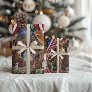 Patriotic Nativity Scene Wrapping Paper Roll American Flag Christian Christmas Baby Jesus and Angels Under the Star TS02 Print Your Wear
